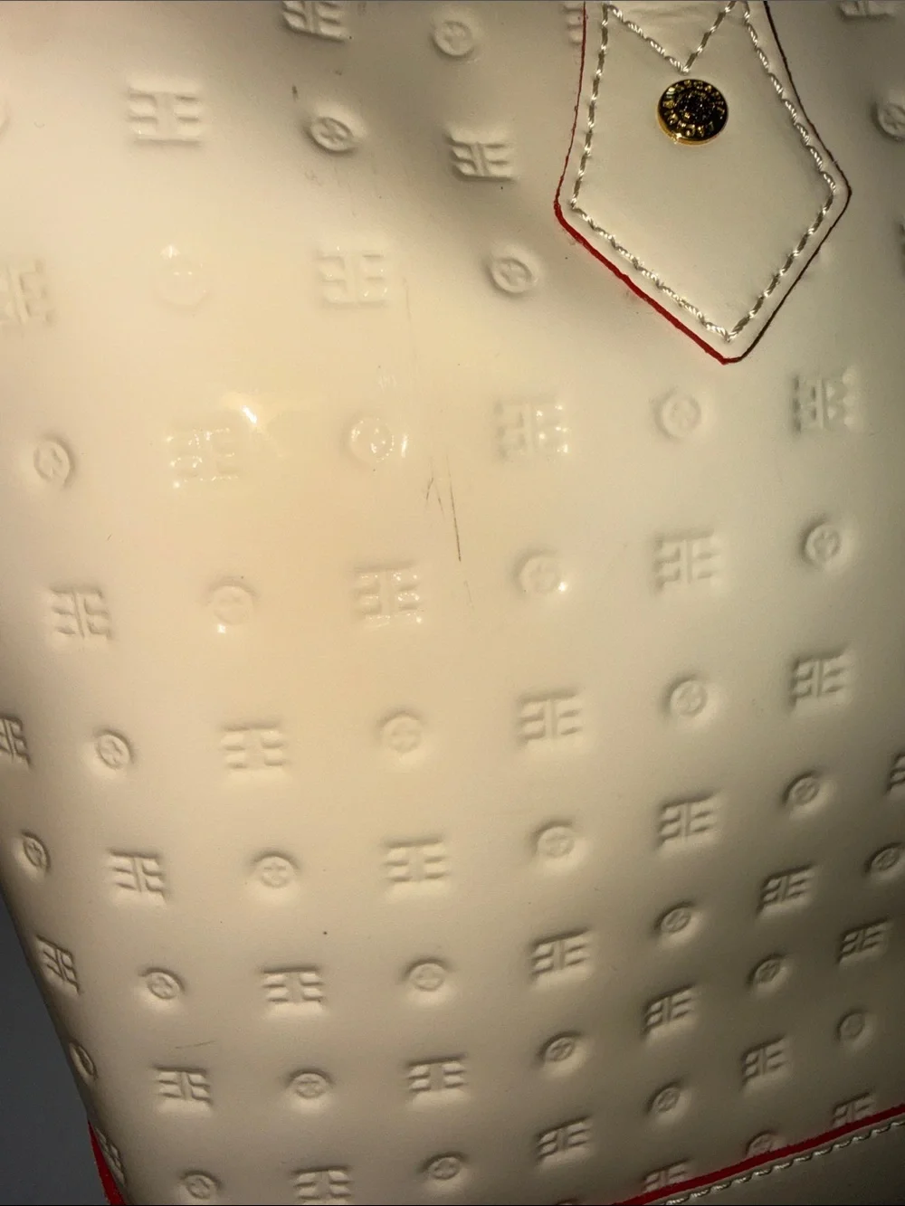 Arcadia Cream Patent Satchel with Red Trim